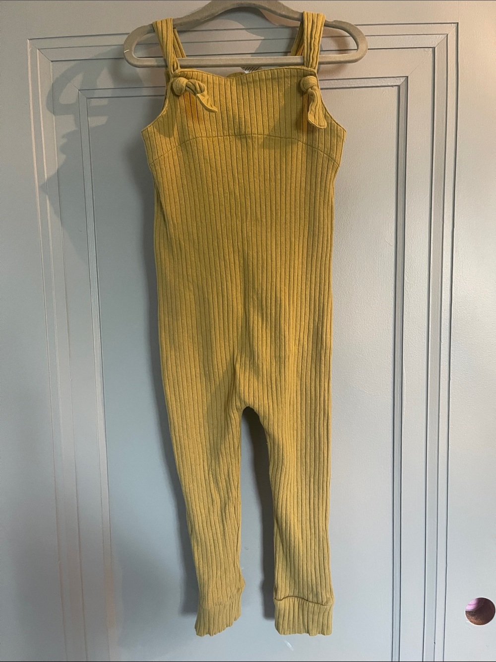 kate quinn Ribbed Mustard Yellow Girls' Jumpsuit Romper with Tie Straps